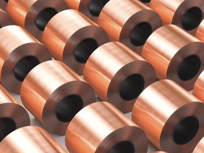 Multiple copper mesh spools arranged closely together