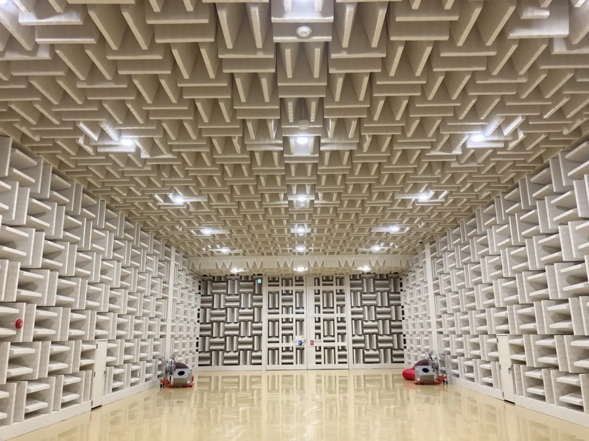 huge semi anechoic chamber with giant doors and two normal doors