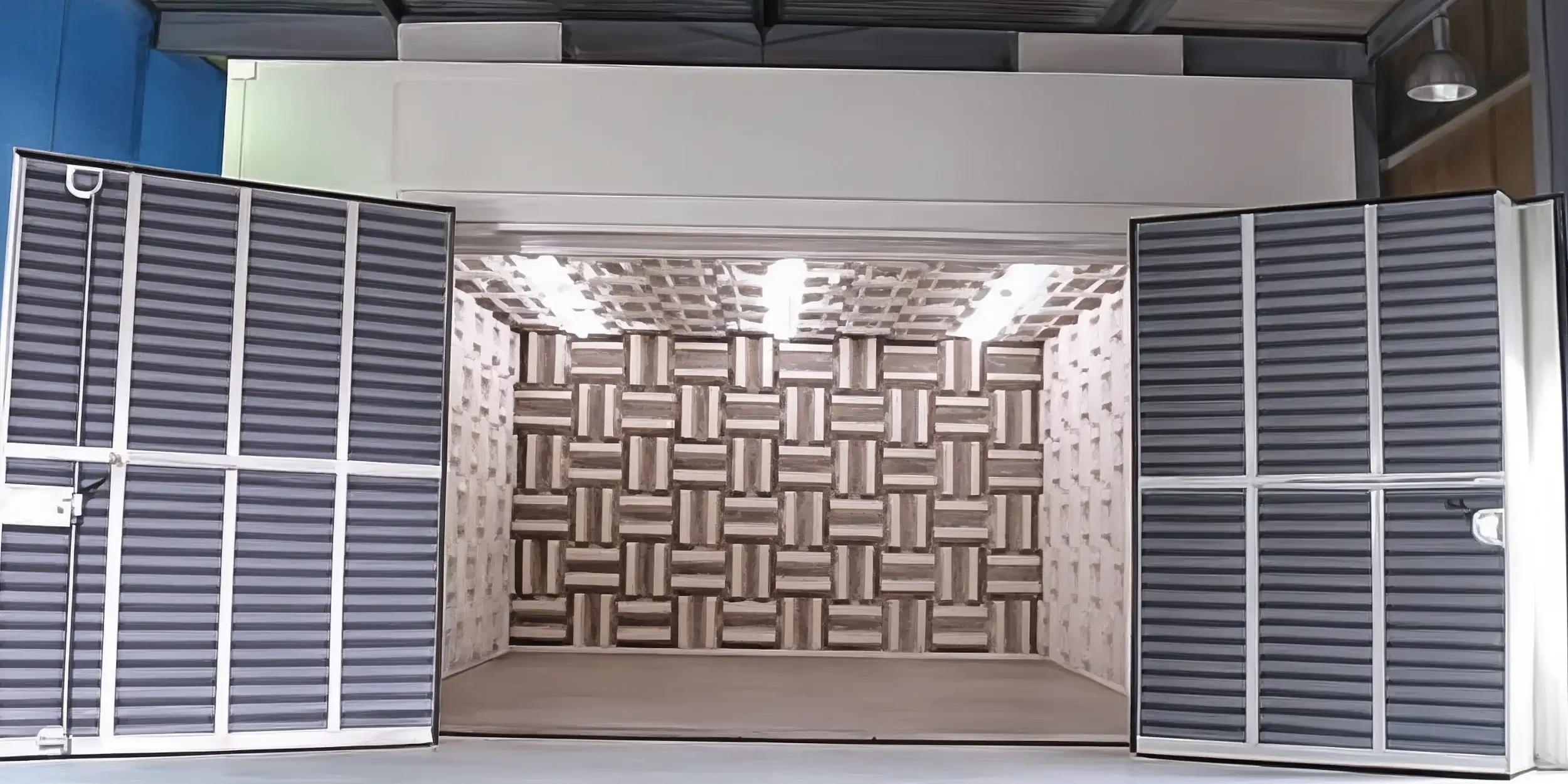 open door view of a semi anechoic acoustic chamber for vehicles open door view of a semi anechoic acoustic chamber for vehicles