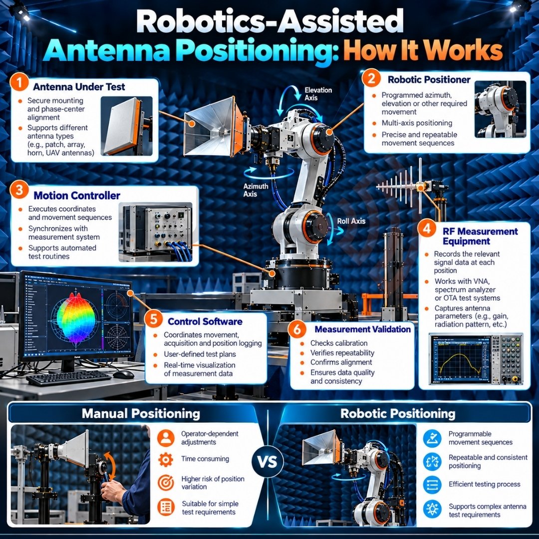 Robotics Assisted Antenna Positioning in Modern RF Chambers
