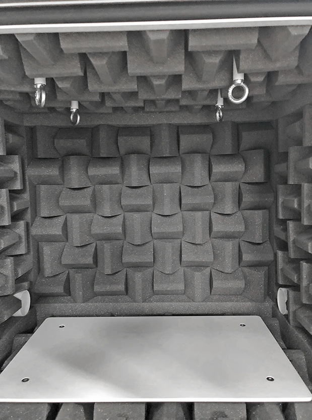 Interior of Anechoic box interior showing hinges Interior of Anechoic box interior showing hinges