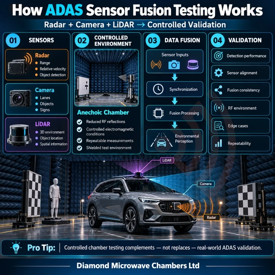 ADAS Sensor Fusion Testing in Anechoic Chambers